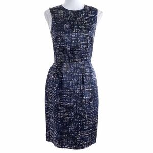 JUDITH & CHARLES 100% SILK BLACK BLUE WHITE PATTERN SLEEVELESS SATIN DRESS  - 0